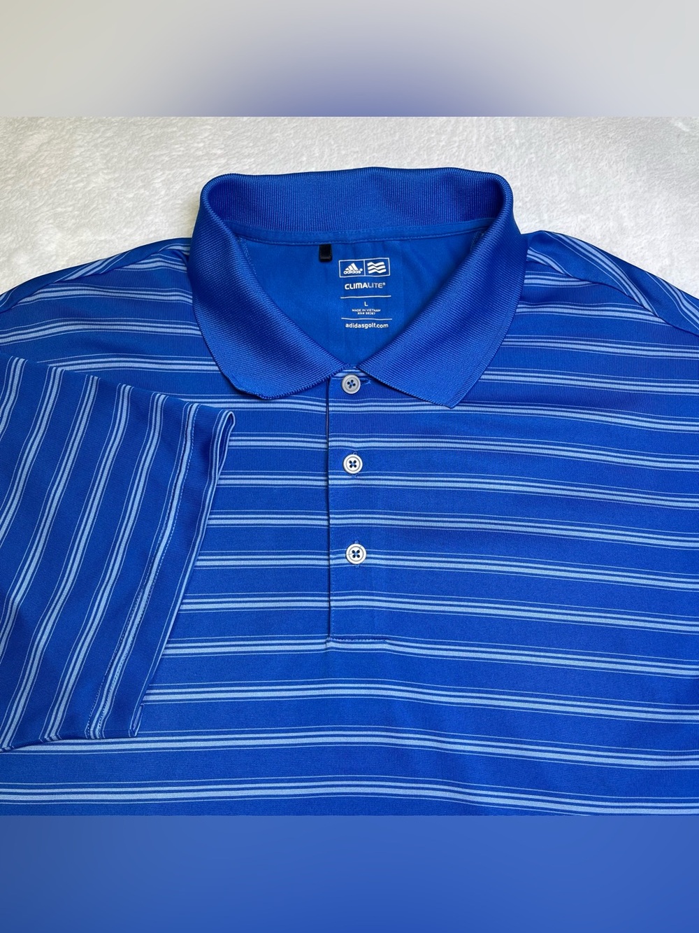 Adidas Climalite Golf Polo Shirt Mens Large Royal Blue Striped Short Sleeve